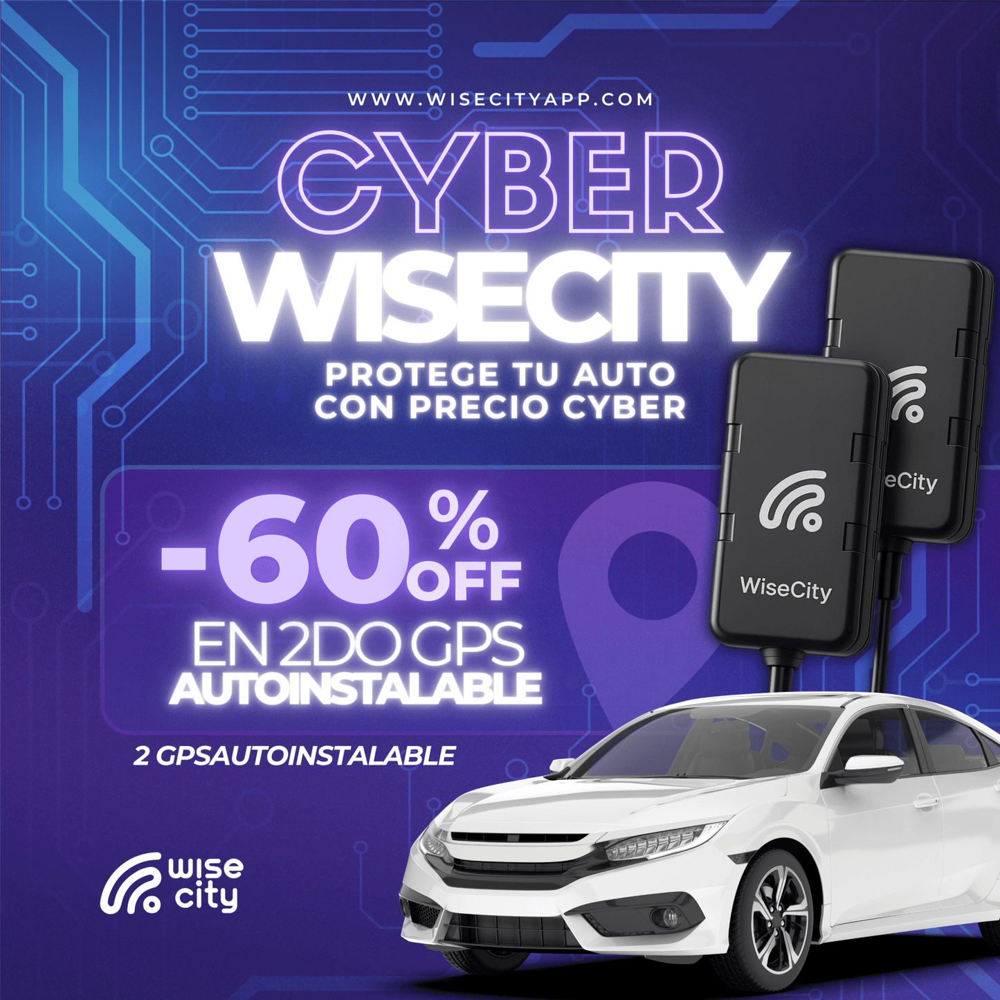 Pack 2 GPS WiseCity Autoinstalables | 60%off en segundo GPS | Plan Anual Cyber - WiseCity Chile