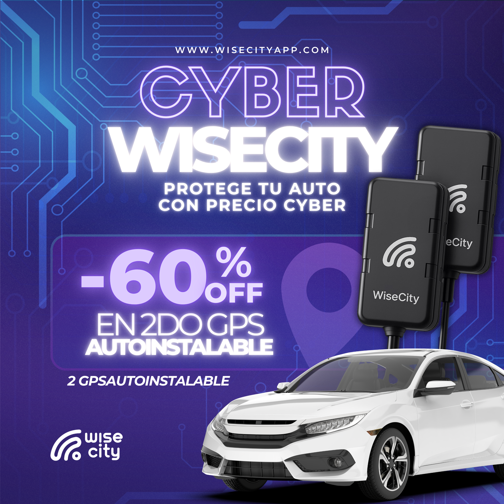 Pack 2 GPS WiseCity Autoinstalables | 60%off en segundo GPS | Plan Anual Cyber - WiseCity Chile